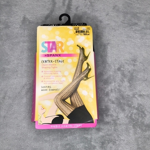 Star Power Spanx Shaping Tights Center Stage Size  C Diamond Stripe Black - Picture 1 of 7